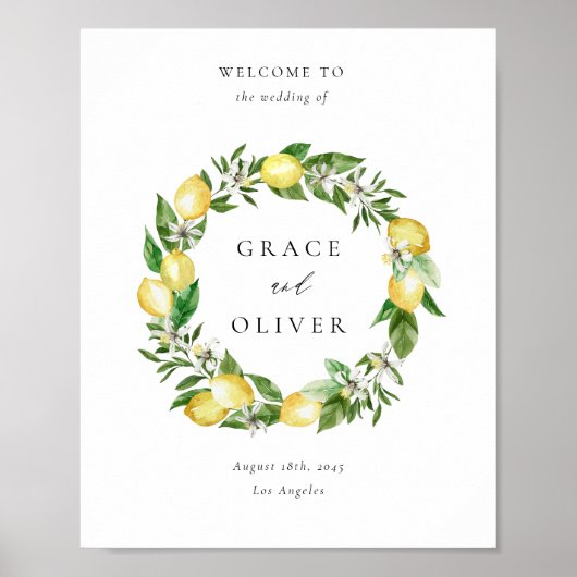 Botanische citroen en groene krans ontwerp bruilof poster (Voorkant)