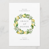 Botanische citroen en groene krans zomer bruiloft programmakaart (Voorkant)