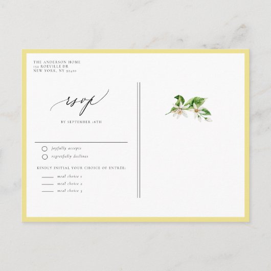 Botanische citroen en groene krans zomer bruiloft uitnodiging briefkaart (Achterkant)