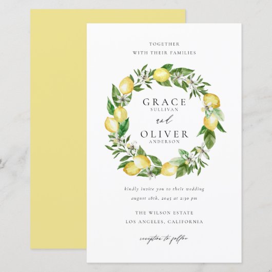 Botanische citroen krans tuin bruiloft uitnodiging (Voorkant / Achterkant)
