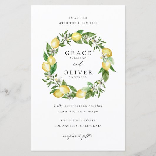 Botanische citroen krans tuin bruiloft uitnodiging (Voorkant)