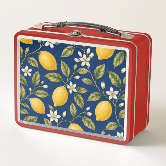 Botanische citroenbloesem marineblauwe lunchbox (Voorkant)