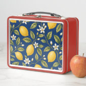 Botanische citroenbloesem marineblauwe lunchbox (In situ)