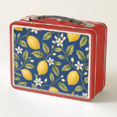 Botanische citroenbloesem marineblauwe lunchbox (Achterkant)