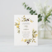 Botanische citroenen bloementak bruiloft kaart (Staand voorkant)