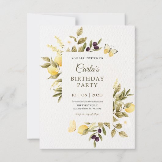 Botanische citroenen bloementak verjaardag kaart (Voorkant)