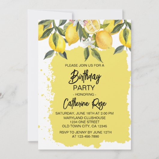 Botanische citroenen zomer verjaardagsfeestje kaart (Voorkant)
