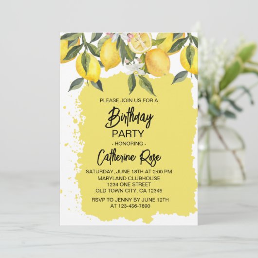 Botanische citroenen zomer verjaardagsfeestje kaart (Staand voorkant)