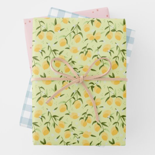 Botanische citroenvrucht en picknick inpakpapier vel (In situ)
