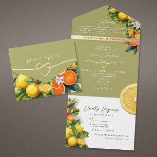 Botanische Citrus bruiloft All In One Uitnodiging