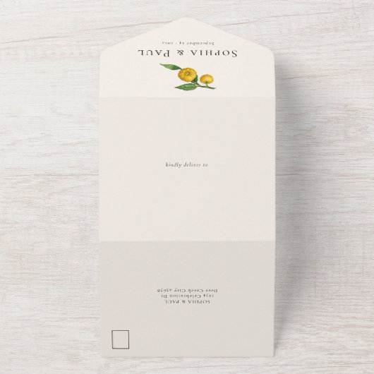  Botanische Citrus Citroen Vruchten Bruiloft All In One Uitnodiging (Buitenkant)