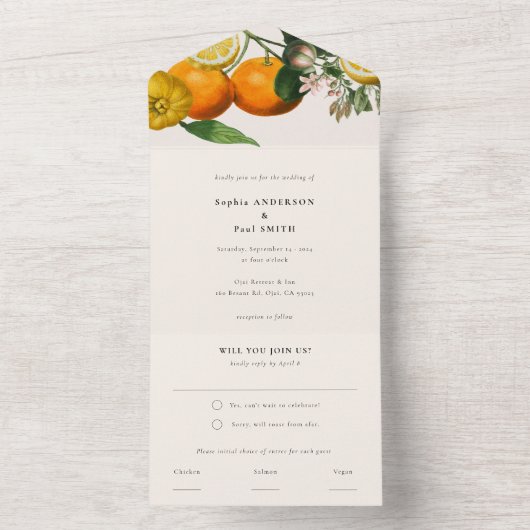 Botanische Citrus Citroen Vruchten Bruiloft All In One Uitnodiging (Binnen)
