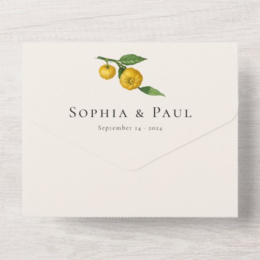Botanische Citrus Citroen Vruchten Bruiloft All In One Uitnodiging (Achterkant)