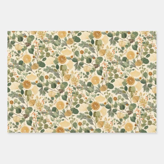 Botanische citrus kerst inpakpapier vel (Voorkant 3)