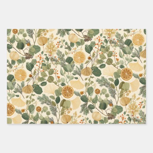 Botanische citrus kerst inpakpapier vel (Voorkant)