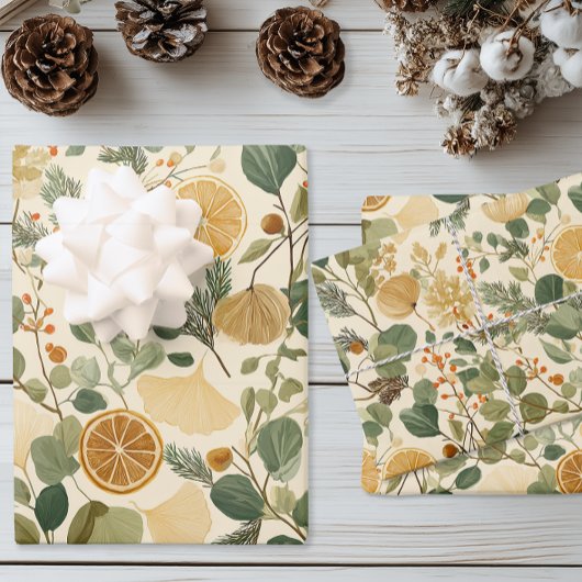 Botanische Citrus Kerstmis Inpakpapier Vel