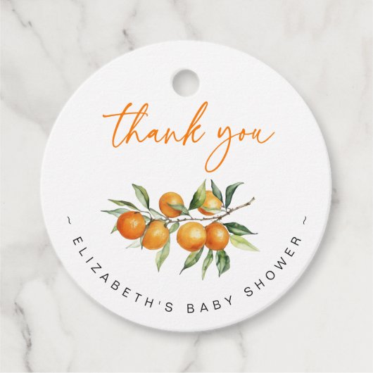 Botanische Citrus Sinaasappel Baby shower Dank u Bedankjes Labels (Voorkant)