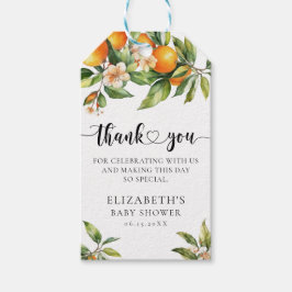 Botanische Citrus Sinaasappel Baby shower Dank u Cadeaulabel