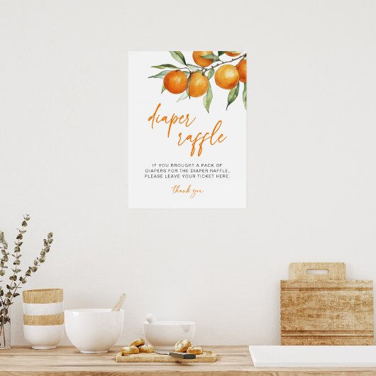 Botanische Citrus Sinaasappel Baby shower Luier Ra Poster (Keuken)