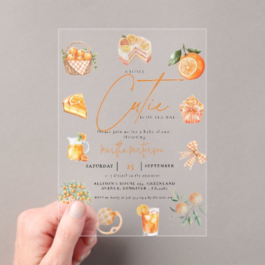 Botanische citrus sinaasappel Cutie Zomer Baby sho Acryl Uitnodigingen (Insitu (Draagbaar))