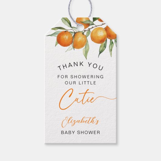 Botanische Citrus Sinaasappel Kleine Cutie Baby sh Cadeaulabel (Voorkant)