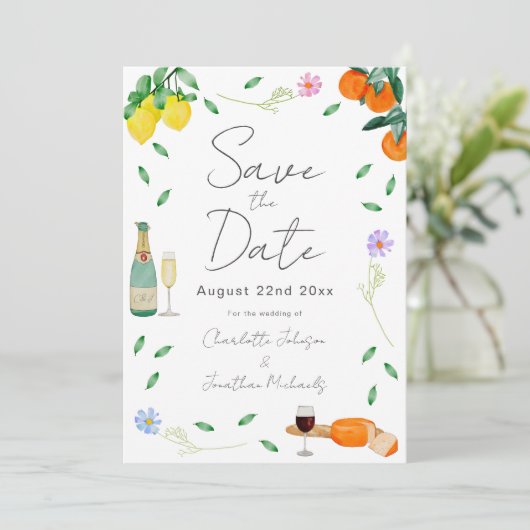 Botanische Citrus Zomer Boho Bruiloft Save The Date (Staand voorkant)