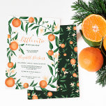 Botanische citrusvruchten oranje baby shower met k kaart<br><div class="desc">Botanische citrusvruchten oranje uitnodiging voor kleine cutie baby shower met  sinaasappels,  illustratie van clementines citrusvruchten,  groene takken en bladeren met witte bloemen en een modern scriptpenseel. perfect genderneutraal baby shower voor het winter-,  lente- en zomercitrusseizoen! Met een  botanisch patroon van citrusclementine aan de achterkant.</div>