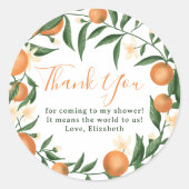 Botanische citrusvruchten oranje baby shower met k ronde sticker (Voorkant)
