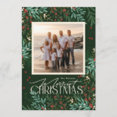 Botanische Classic Elegance Kerst Groene Foto Feestdagenkaart (Voorkant)
