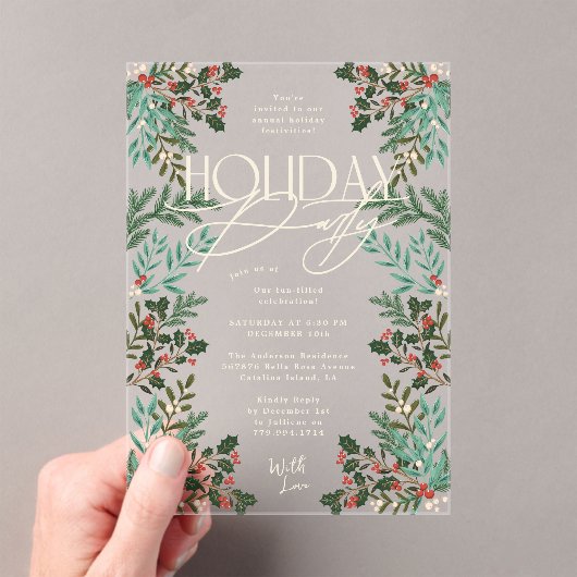 Botanische Classic Elegance Kerstvakantie feestje Acryl Uitnodigingen (Insitu (Draagbaar))