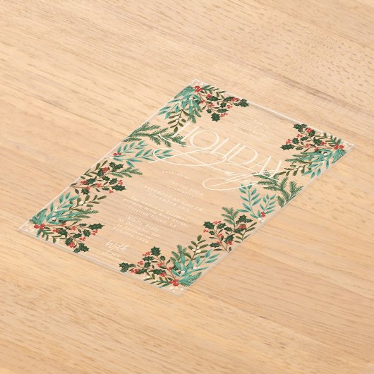 Botanische Classic Elegance Kerstvakantie feestje Acryl Uitnodigingen (Laagn)