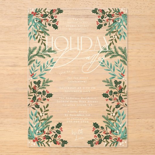 Botanische Classic Elegance Kerstvakantie feestje Acryl Uitnodigingen (Voorkant)