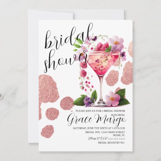 Botanische cocktail Berry Gold Vrijgezellenfeest Kaart (Voorkant)