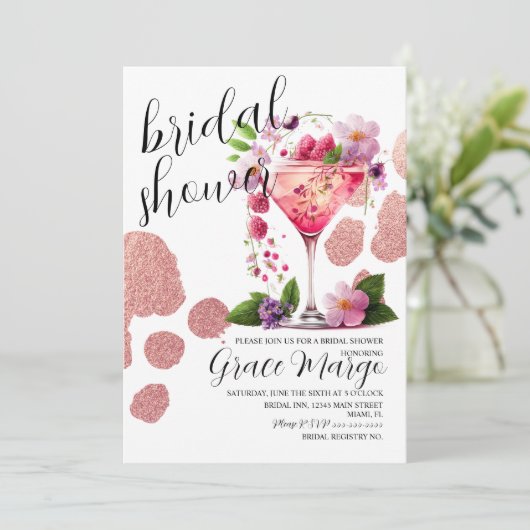 Botanische cocktail Berry Gold Vrijgezellenfeest Kaart (Staand voorkant)