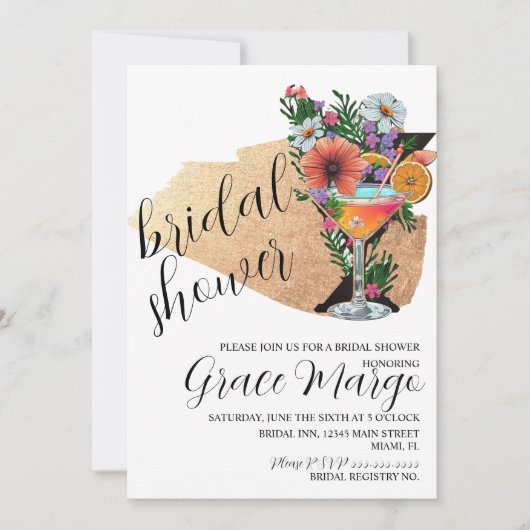 Botanische cocktail Glitter Black Vrijgezellenfees Kaart (Voorkant)