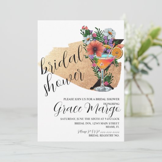 Botanische cocktail Glitter Black Vrijgezellenfees Kaart (Staand voorkant)