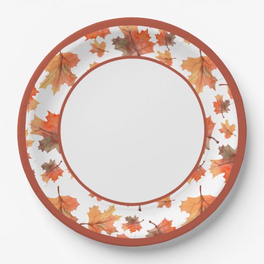 Botanische Cocoa Stripes & Maple Leaves Papieren Bordje (Voorkant)