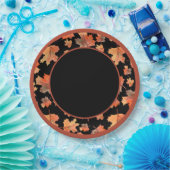 Botanische Cocoa Stripes & Maple Leaves Zwart Papieren Bordje (Feest)