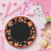 Botanische Cocoa Stripes & Maple Leaves Zwart Papieren Bordje (Feest)