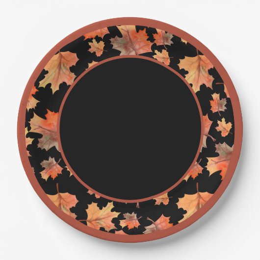 Botanische Cocoa Stripes & Maple Leaves Zwart Papieren Bordje (Voorkant)