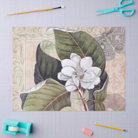  botanische collage met witte magnolia tissuepapier (Craft)