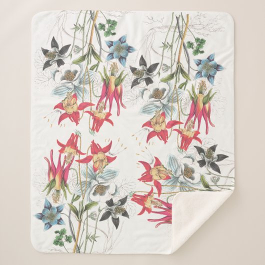 Botanische Columbine Flowers Sherpa Blanket Sherpa Deken (Voorkant)