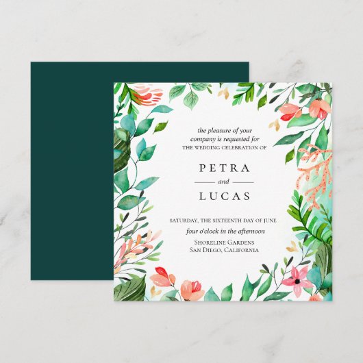 Botanische Coral Island Lijst Bruiloft Kaart (Voorkant / Achterkant)
