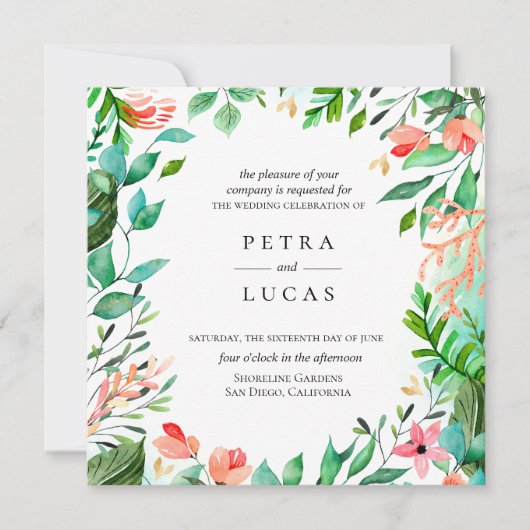 Botanische Coral Island Lijst Bruiloft Kaart (Voorkant)