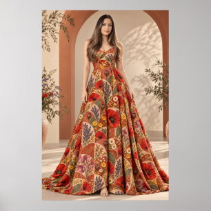 Botanische Couture Vrouw Boho Bloemige Mode Poster