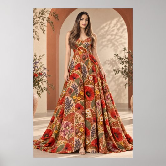 Botanische Couture Vrouw Boho Bloemige Mode Poster (Voorkant)