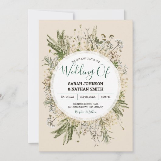 Botanische Cream Herfst Faux Dried Flowers Weddens Kaart (Voorkant)