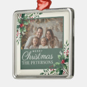 Botanische Crème Aangepaste Foto Kerstbal Metalen Ornament (Links)