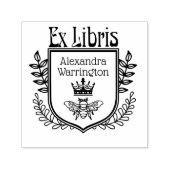 Botanische Crest Bee met Crown Ex Libris Boeknaam Zelfinktende Stempel (Design)