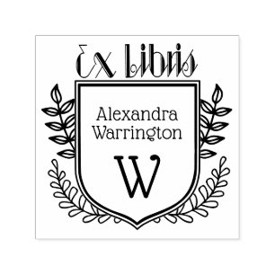 Botanische Crest Ex Libris #2 Boeknaam Initiaal Zelfinktende Stempel